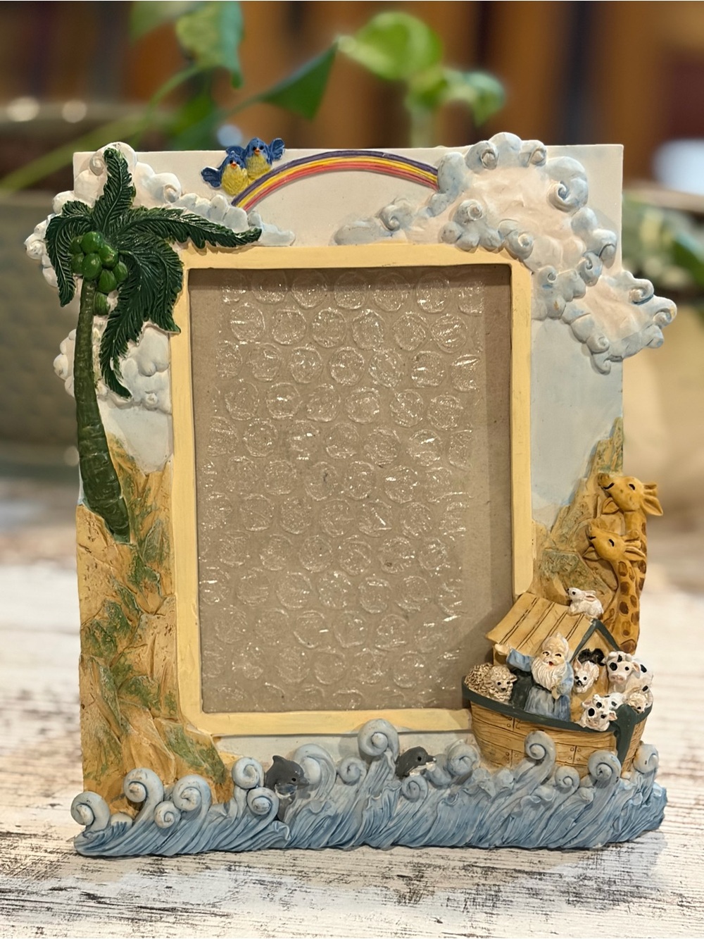 Whimsical Noah's Ark Decorative 3D Resin Photo Frame in Blue and Cream